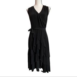 Lily Inc Black Surplice Top Dress‎ with Layered Skirt - L
